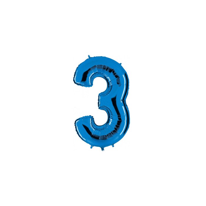 Globo foil número 3 azul  | Ducaval |Envíos 24/48 horas