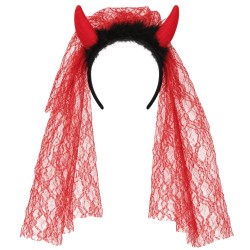 Diadema De Diablo Con Velo Rojo | Ducaval | Envíos 24/48 horas 
