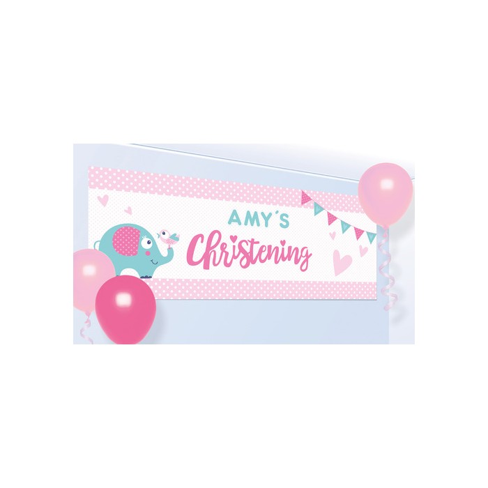 Banderín personalizable christening pink