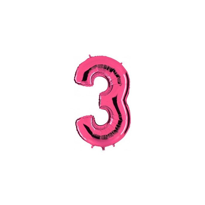 Globo foil número 3 rosa  | Ducaval | Envíos 24/48 horas