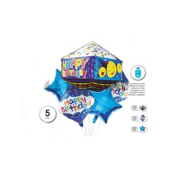 Set globo mylar rombo Happy Birthday 5 unidades
