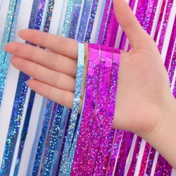 Cortina de flecos fucsia y azul 1 x 2mts