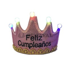 Diadema corona rosa feliz cumpleaños con luz  Disfraces Ducaval