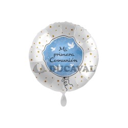 Globo foil MI PRIMERA COMUNIÓN paloma azul 17" 43cm