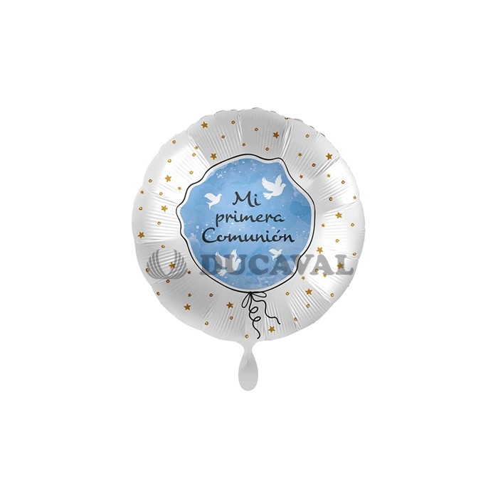 Globo foil MI PRIMERA COMUNIÓN paloma azul 17" 43cm