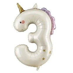 Globo foil número 3 unicornio | Ducaval | Envías 24/48 horas 