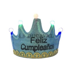 Diadema corona azul feliz cumpleaños con luz  Disfraces Ducaval