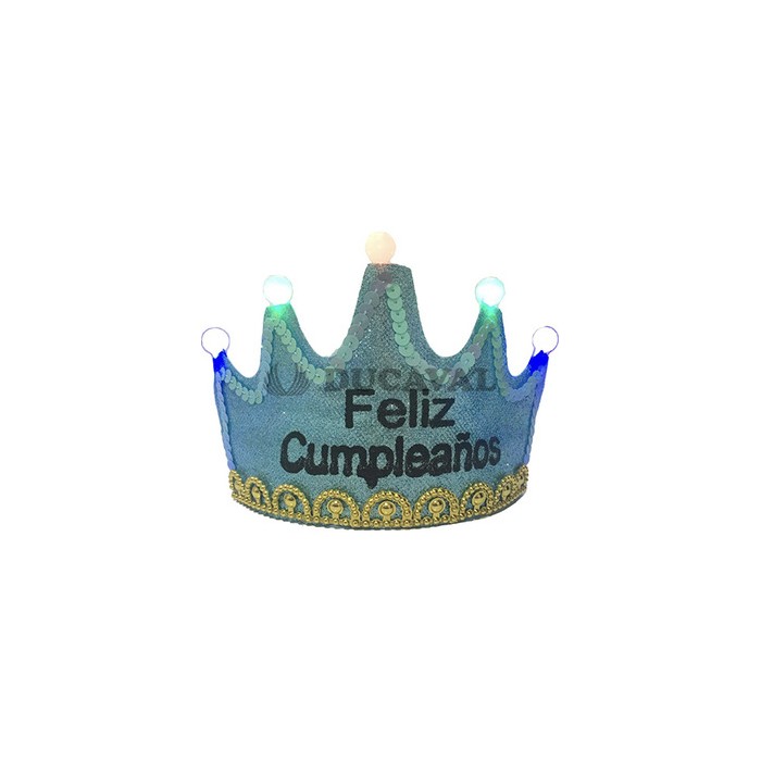 Diadema corona azul feliz cumpleaños con luz  Disfraces Ducaval
