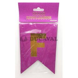 Guirnalda feliz cumpleaños purpurina fucsia
