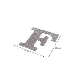 Letra F con purpurina plata 203 x 200 mm. Ducaval envios 24/48 horas