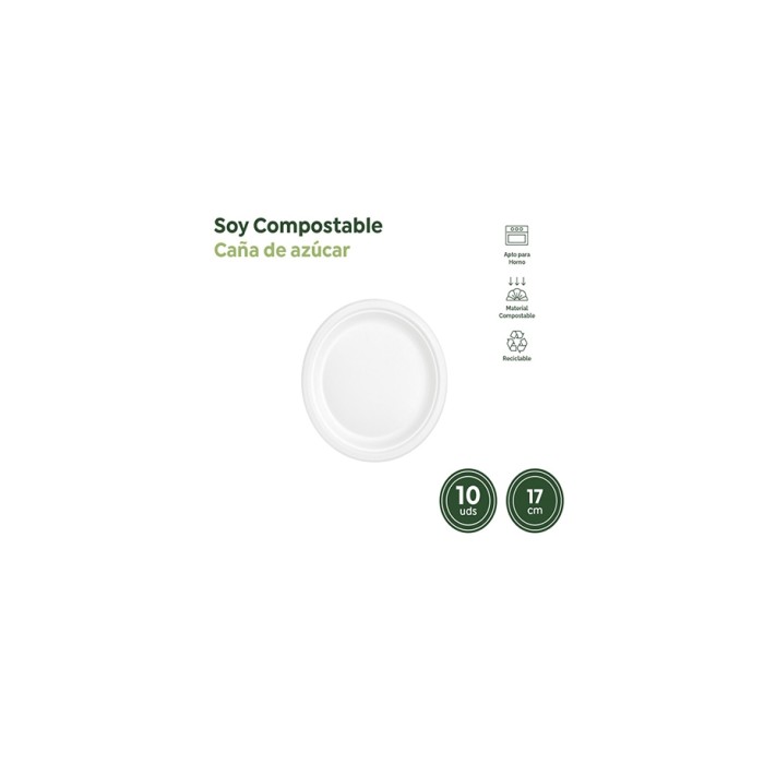 Plato llano redondo 17cm 10und compostable | Ducaval | envíos 24/48h