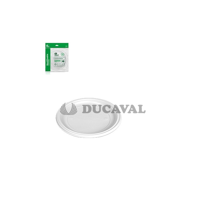 Plato llano blanco 22cm 10und reutilizable.Ducaval Envio 2448 horas