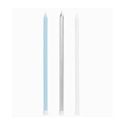 Velas extralargas plata metalizado, azul pastel y blanco | Ducaval | 