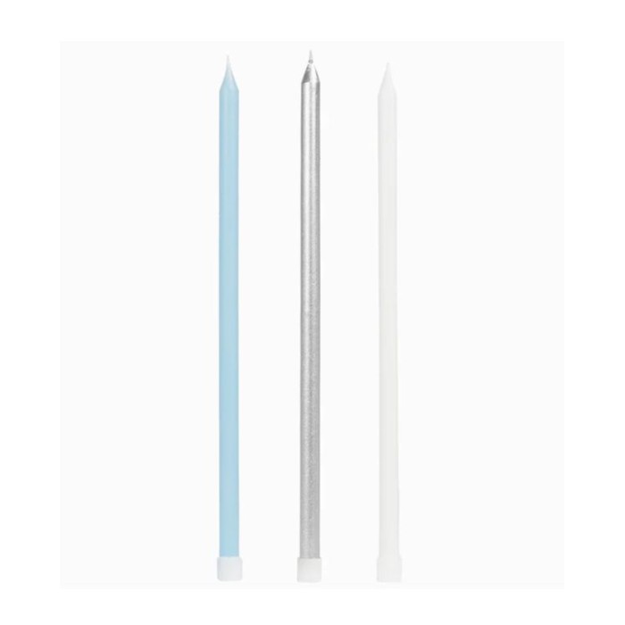 Velas extralargas plata metalizado, azul pastel y blanco | Ducaval | 