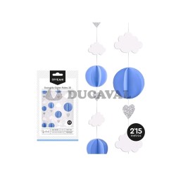 Guirnalda techo 3D nubes azul pastel glitter 2.5mts