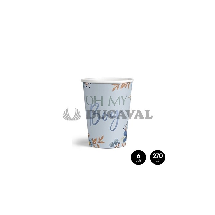 Vasos cartón OH MY BABY azul 270cc 6 unidades. Ducaval envios 24/48 h