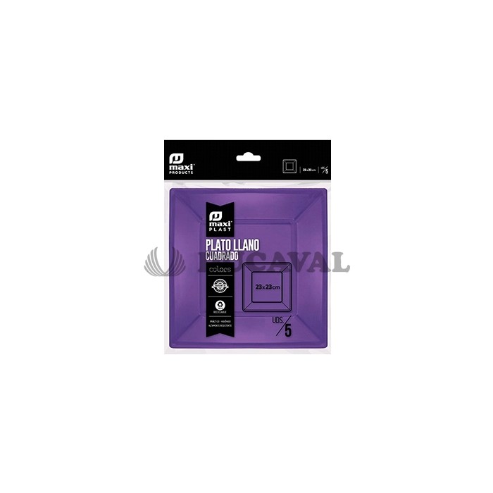 Plato llano cuadrado morado 23x23cm 5ud | Ducaval |