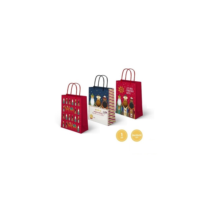 Bolsa papel Reyes Magos 26X10X32cm 1ud | Ducaval | Envíos 24/48H