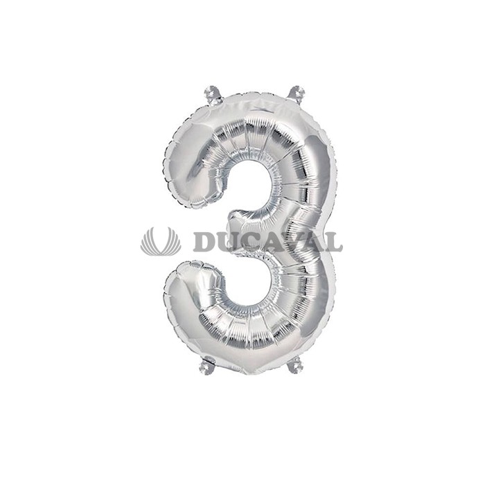 Globo número 3 plata 45cm