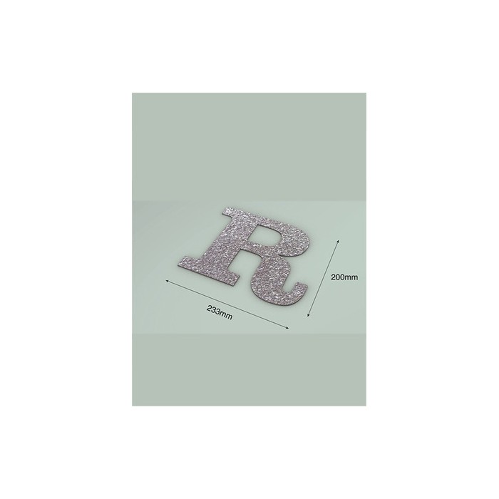 Letra R con purpurina plata 233 x 200 mm