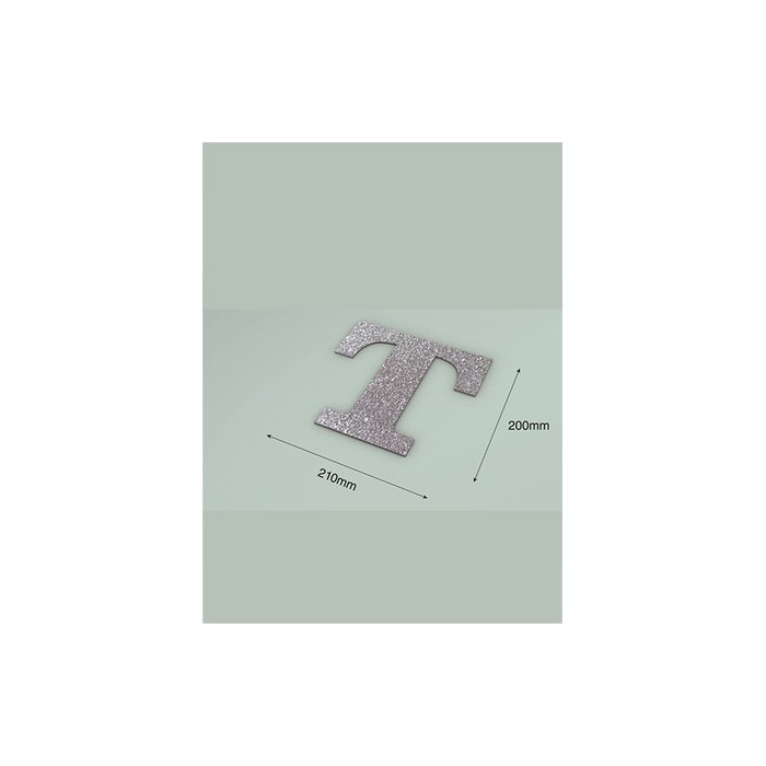 Letra T con purpurina plata 210 x 200 mm