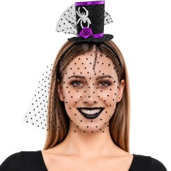 Diadema con Mini Sombrero y Velo Negro 23 x 12 cm | Ducaval | Envías 