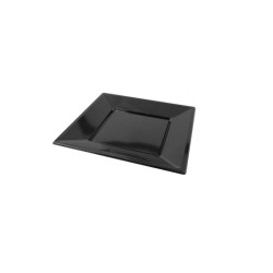 Plato llano cuadrado negro 17x17cm 6und reutilizable.| Ducaval | Envi