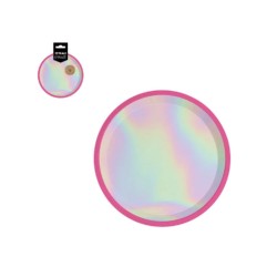 Platos cartón iriscentes rosa flúor 17cm 10 unidades | Ducaval | Enví