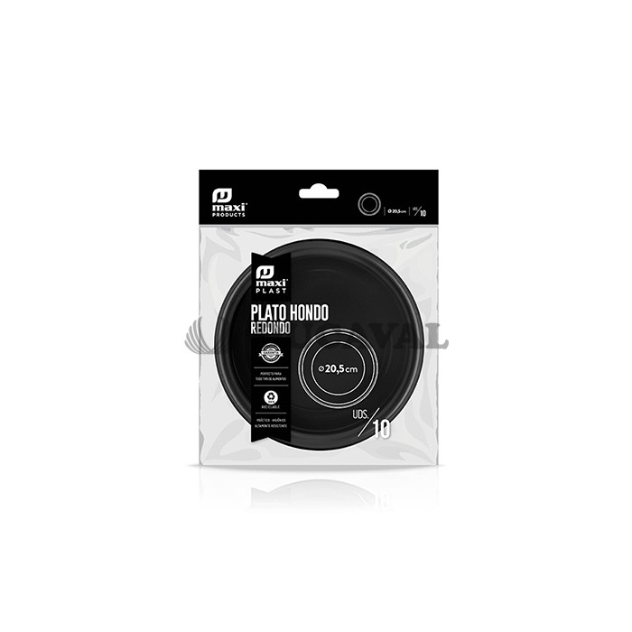 Platos hondos redondos en color negro 20.5cm 10ud | Ducaval | Envíos 