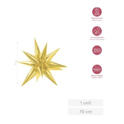 Globo foil estrella 3D ORO 70CM 28" | Ducaval | Envías 24/48 horas 