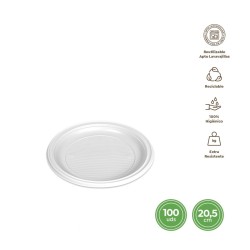 plato llano reutilizable blanco 20.5cm 100ud | Ducaval | Envías 24/48