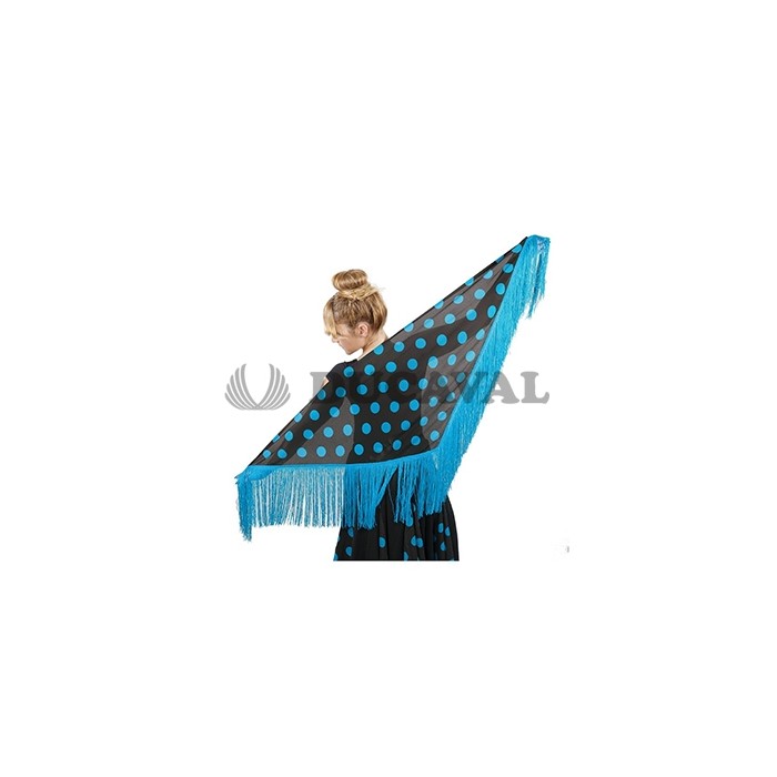Mantón negro lunares azules