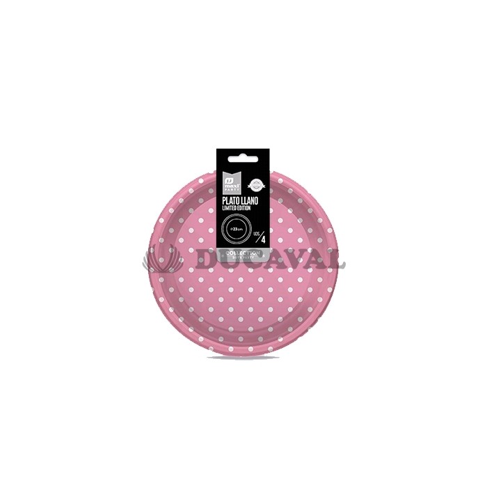 Plato rosa baby lunar blanco 23cm 4ud | Ducaval | Envío 24/48h