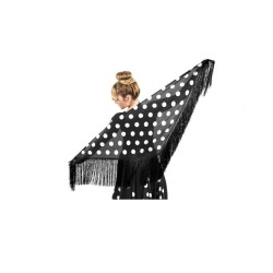Mantón negro lunares blancos fleco negro | Ducaval | Envíos 24/48 hor