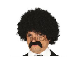 Peluca rizos con bigote  Disfraces Ducaval