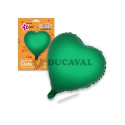 Globo corazón verde poliamida tubito 49x46cm