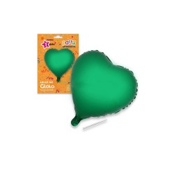 Globo corazón verde poliamida tubito 49x46cm