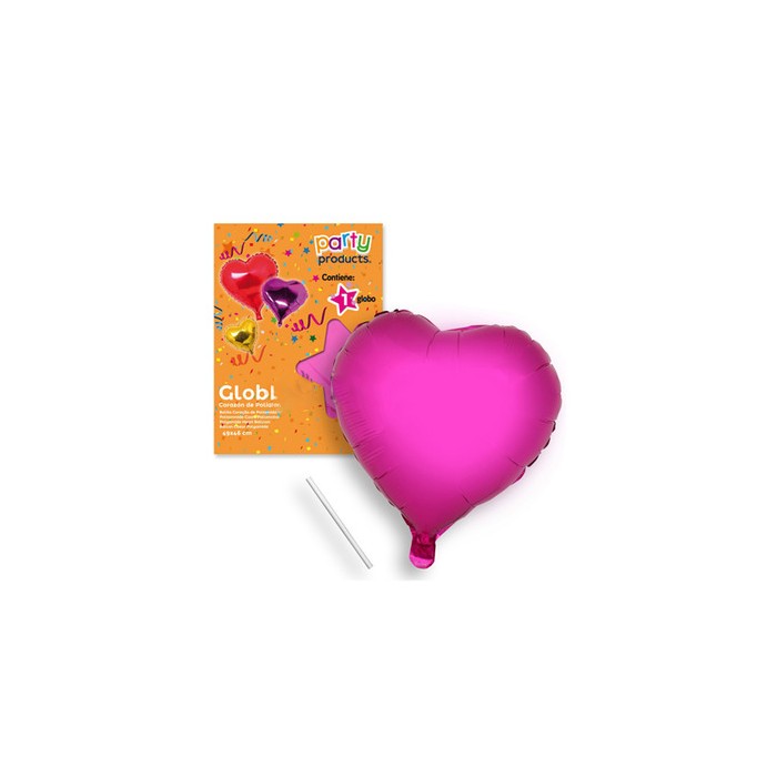 Globo corazón fucsia poliamida tubito 49x46cm