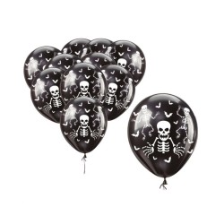 Bolsa 10 globos negros esqueleto 30cm | Ducaval | Envías 24/48 horas 