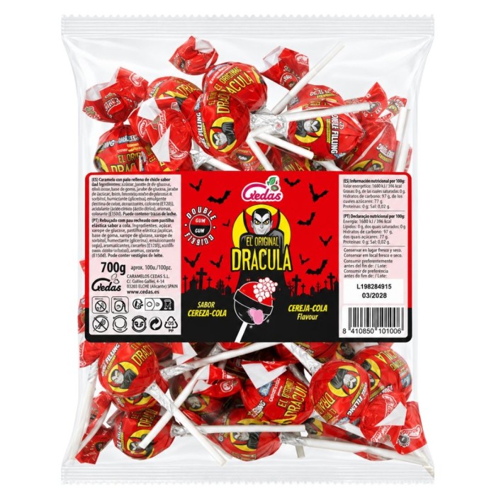  Chupa dracula doble relleno cereza cola 35ud  | Ducaval | Envías 24/