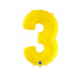 Globo foil número 3 amarillo fluorescente | Ducaval | Envíos 24/48 ho