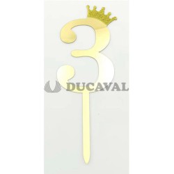Topper número 3 corona dorada | Ducaval | Envíos 24/48 horas