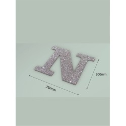 Letra N con purpurina plata 232 x 200 mm