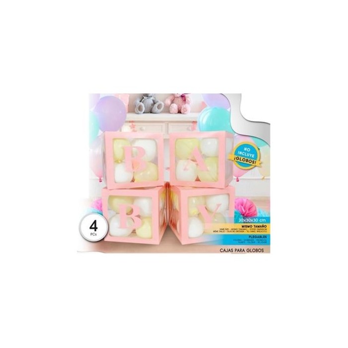 Set cajas rosas para globos BABY