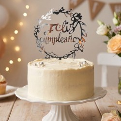 Topper feliz cumpleaños aro plata | Ducaval | Envíos 24/48 horas