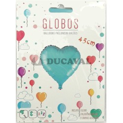 Globo foil brillo corazón turquesa 45 cm.