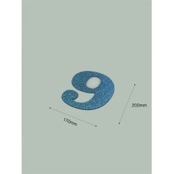 Número 9 con purpurina azul 170 x 200 mm