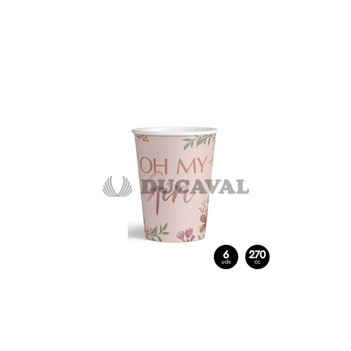 Vasos cartón OH MY BABY rosa 270cc 6 unidades. Ducaval envios 24/48 h