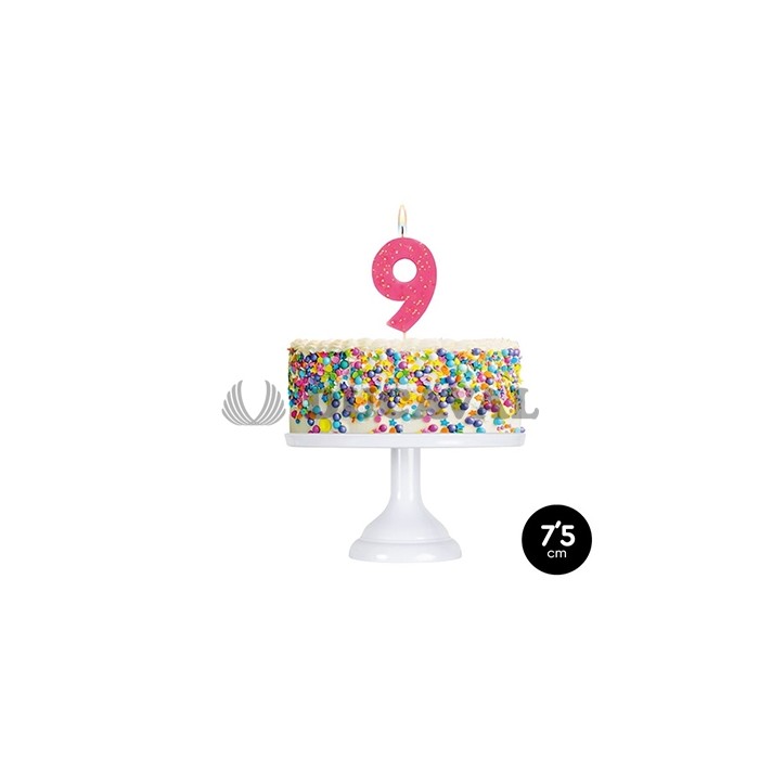 Vela número 9 flúor + glitter colores surtidos