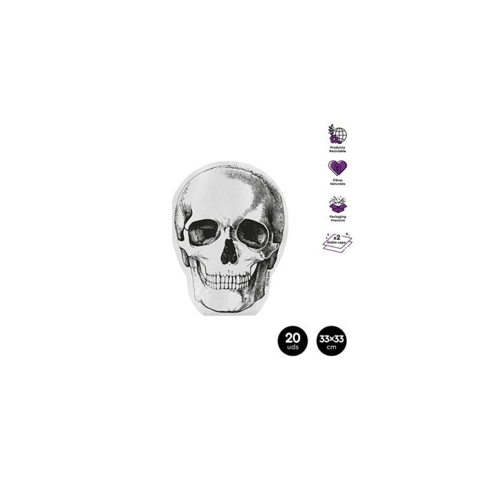 Servilletas calavera 2c papel 20ud 33x33cm | Ducaval |